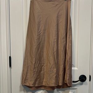 Satin A-Line Midi Skirt in Light Brown